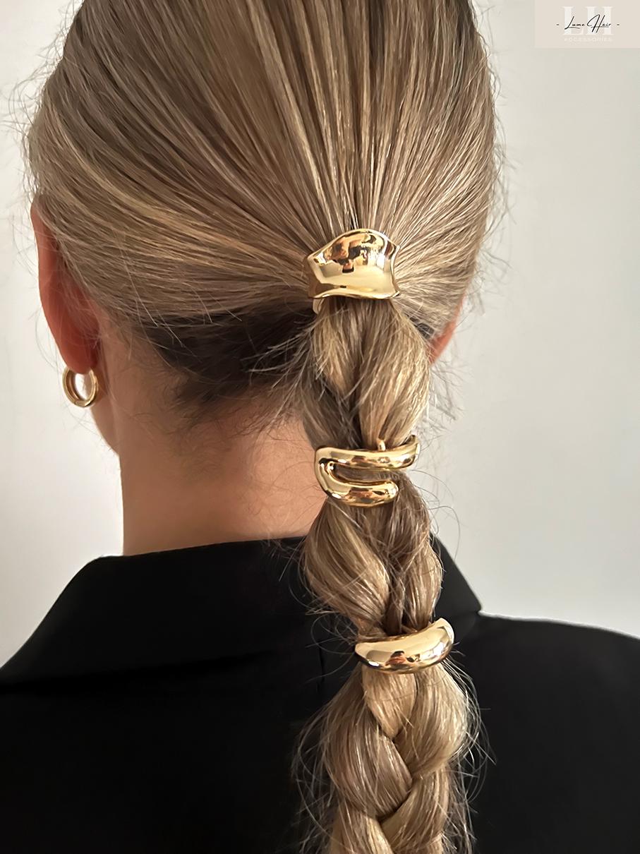 Metal Ponytail Hair Cuff, Gold Ponytail Cover, Silver  display picture 2