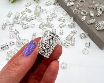 Metal Hair Cuffs, 90pcs Gold Silver Hair Rings, Hair Ring Set for