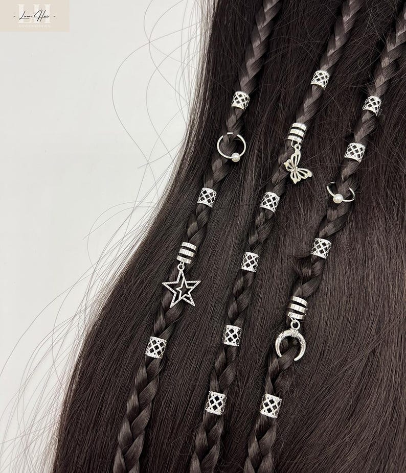 Gold Silver Hair Charms, Star Moon Metal Hair Cuffs, 25pcs Hair Rings Set For Dreadlocks Braids, Viking Hair Accessories