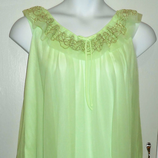Vintage, Nightgown, 1950s, Sheer, Pinup, Lime Green, Medium, Midcentury, Bathing beauty, Sheer Gown, Pin up girl, Wedding Night, bridal