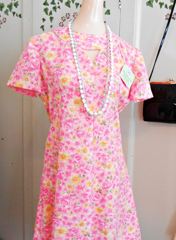 Vintage, Dress, Mod, 1960s, Handmade, Floral, Ros… - image 3