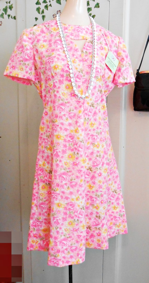 Vintage, Dress, Mod, 1960s, Handmade, Floral, Ros… - image 6