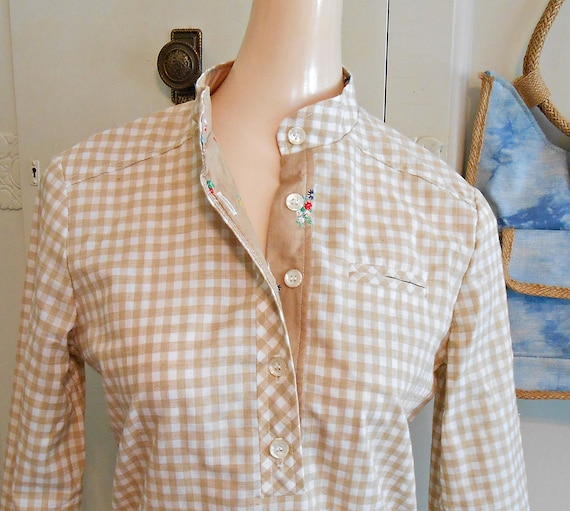 Vintage, Dress, Shift Dress, Gingham, Floral Print