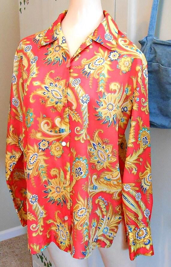 Vintage, Retro Print, Blouse, 1960s, Mod, Paisley… - image 3