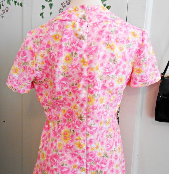 Vintage, Dress, Mod, 1960s, Handmade, Floral, Ros… - image 10