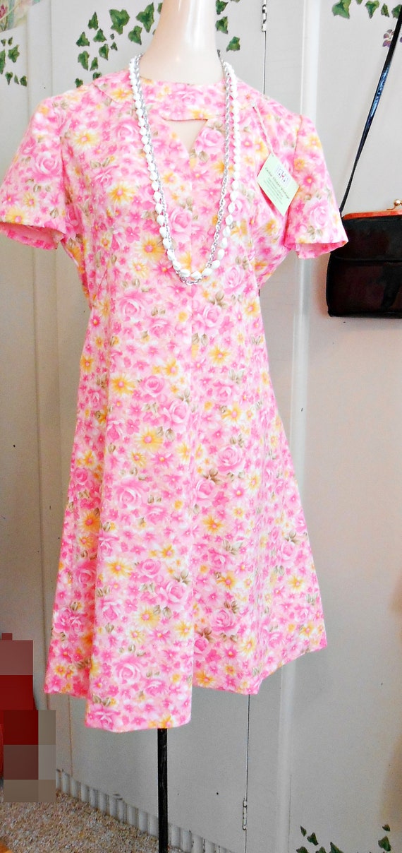 Vintage, Dress, Mod, 1960s, Handmade, Floral, Ros… - image 2