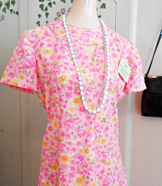 Vintage, Dress, Mod, 1960s, Handmade, Floral, Ros… - image 1