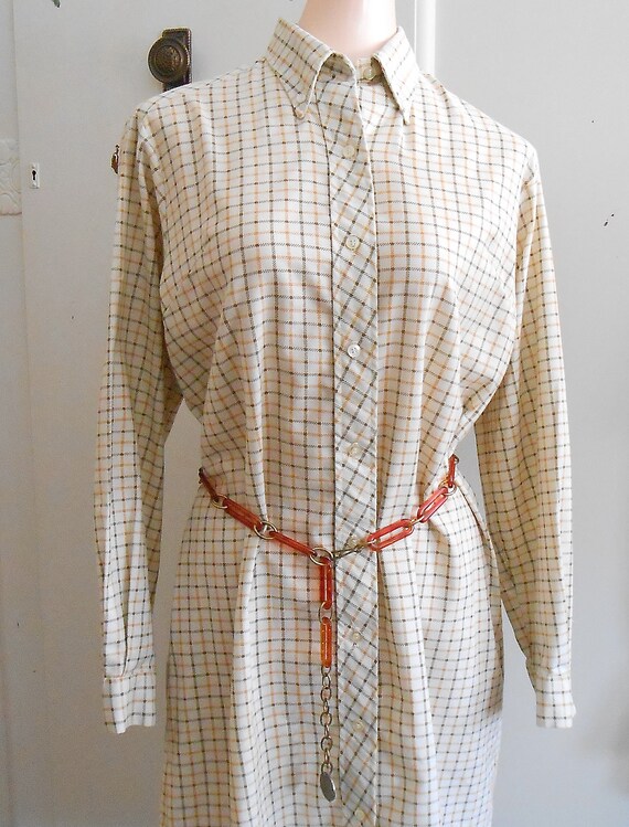 Vintage, Dress, Shirtdress, Plaid, 1960s, Cotton,