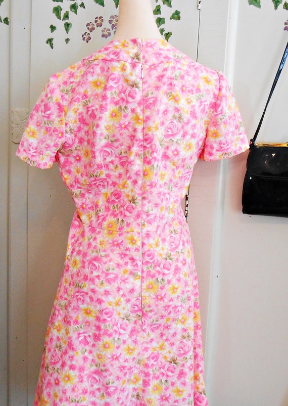 Vintage, Dress, Mod, 1960s, Handmade, Floral, Ros… - image 8