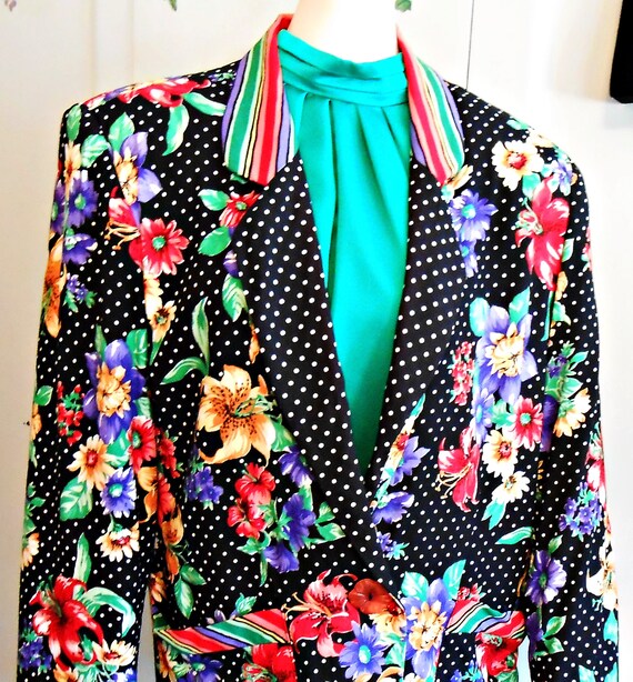 Vintage, 1980s, Floral Blazer, Bright Colors, 80s