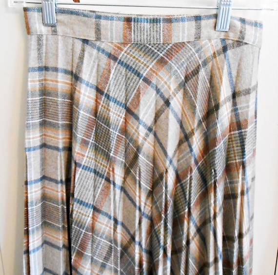 1950s 60s 70s Pastel Plaid A Line Pleated Midi Skirt Wool Winter Fall Holiday Mod Gogo Formal Cute Dressy Swing Beatnik M