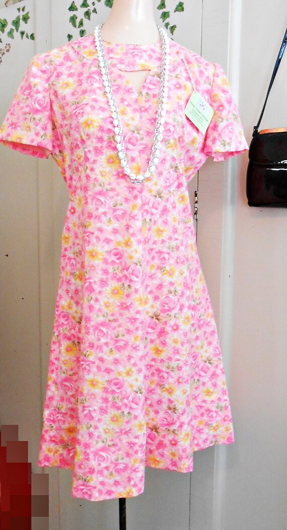 Vintage, Dress, Mod, 1960s, Handmade, Floral, Ros… - image 5