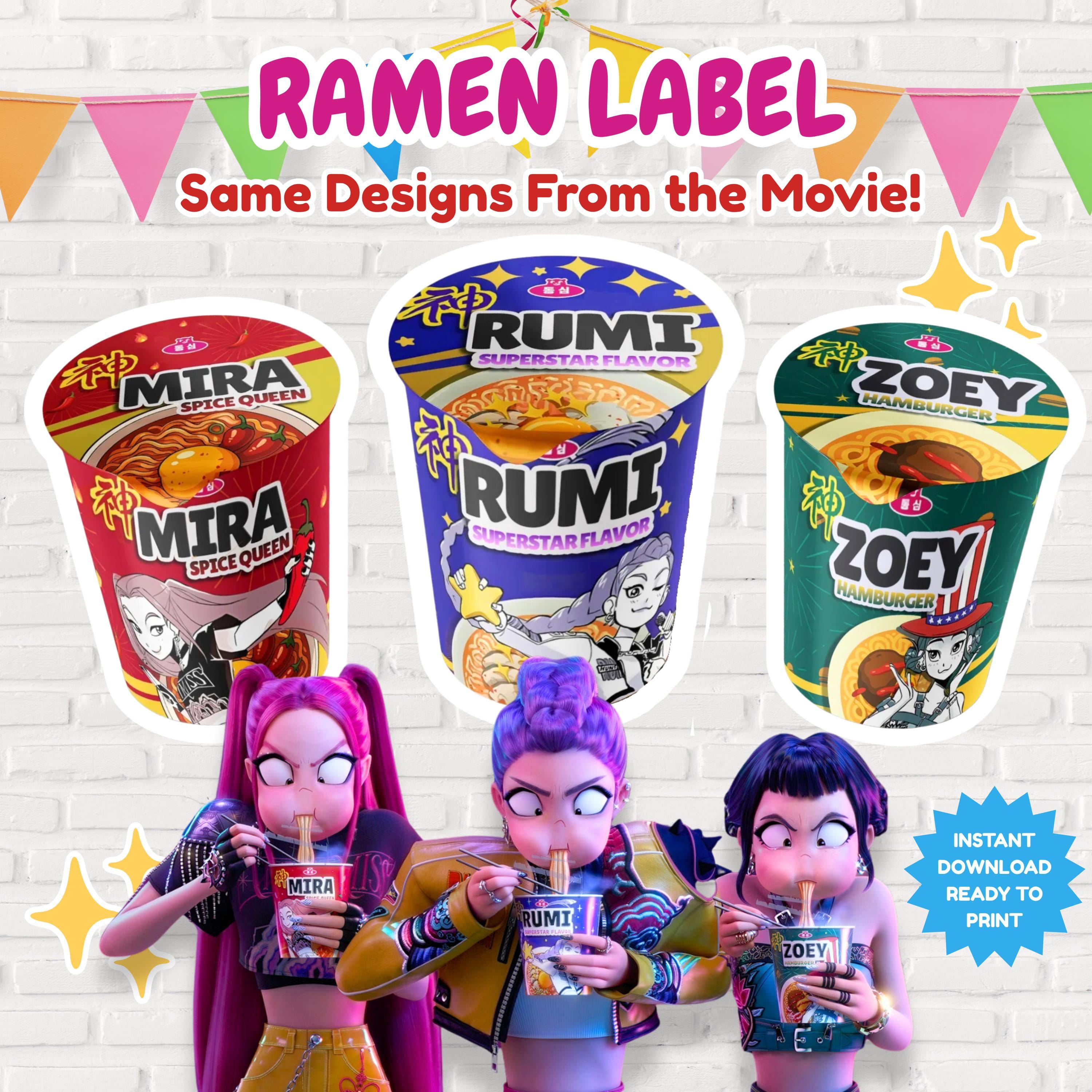 チャムタンページ Kpop Demon Hunters Ramen Cup Labels, Printable Ramen Cup Wrappers
