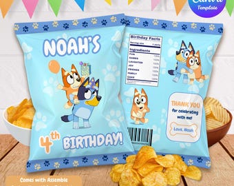 Editable Bluey Chip Bag Template, Bluey Snack Wrapper, Bluey Chip Bag Label, Bluey Snack Label, Bluey Chip Bag Wrapper, Canva Template