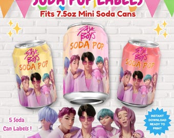 Kpop Demon Hunters Soda Can Labels, Saja Boys Birthday Soda Pop Wrappers, 7.50 oz Soda Can Labels, Printable Juice Labels, Instant Download