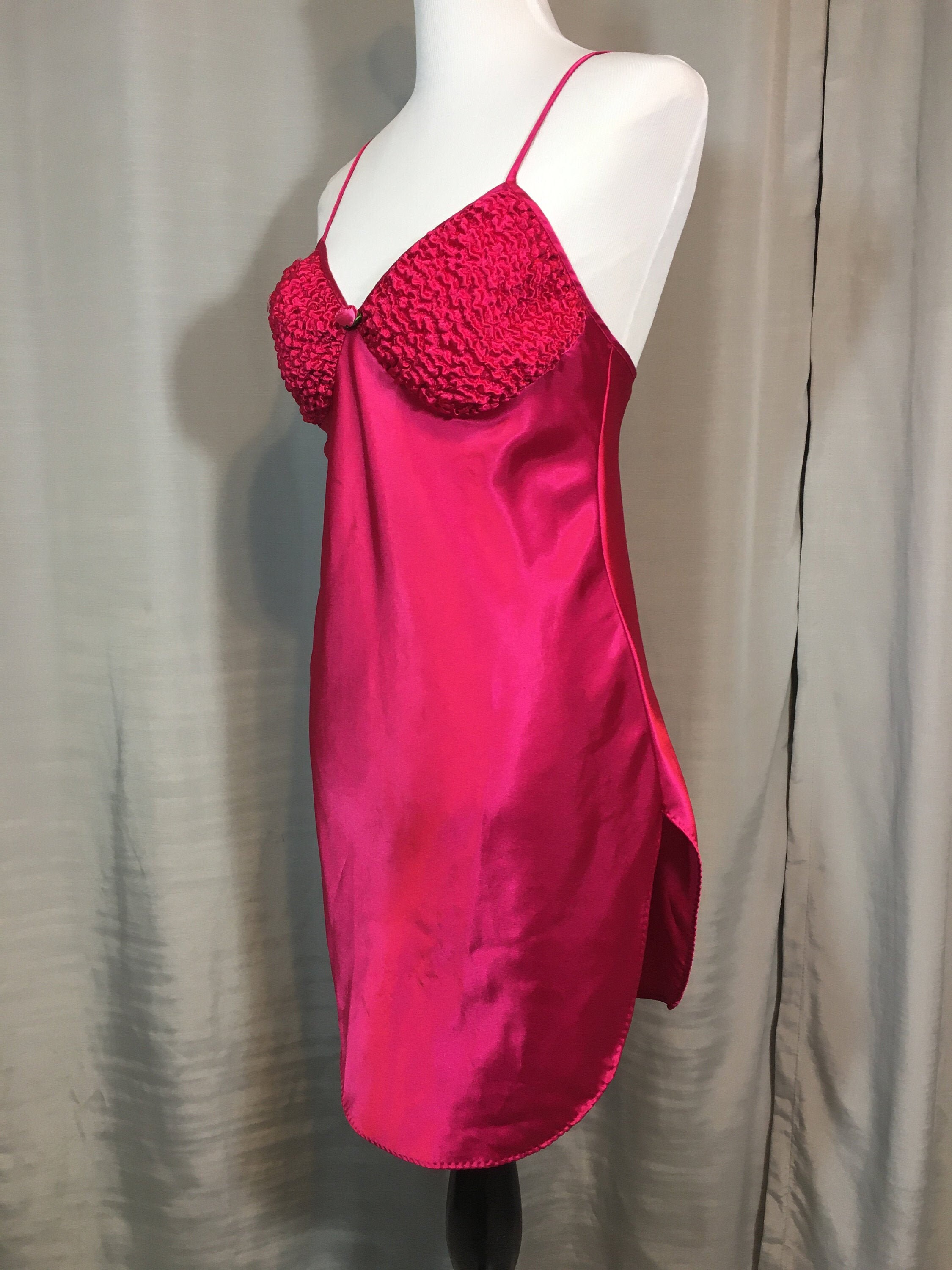 Gossard Gossard Artemis Nightgown Medium Pink Fuchsia Satin Trim Vintage Short Nightie 