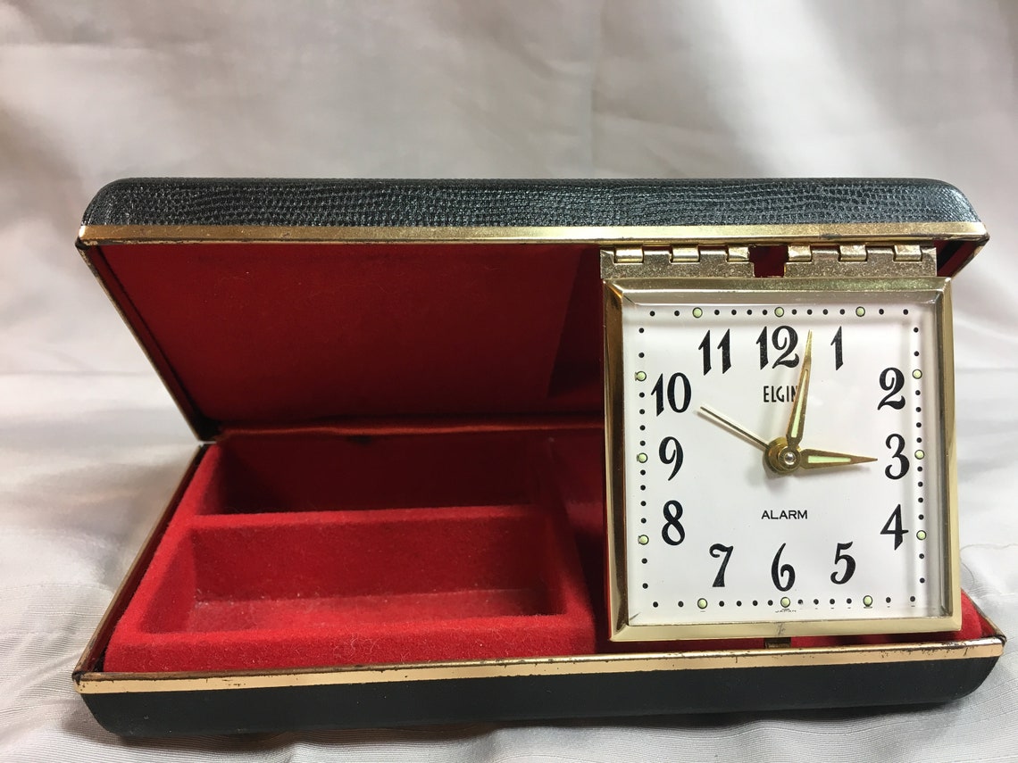 Vintage Elgin Alarm Clock and Jewelry Box Folding Travel Clock Etsy