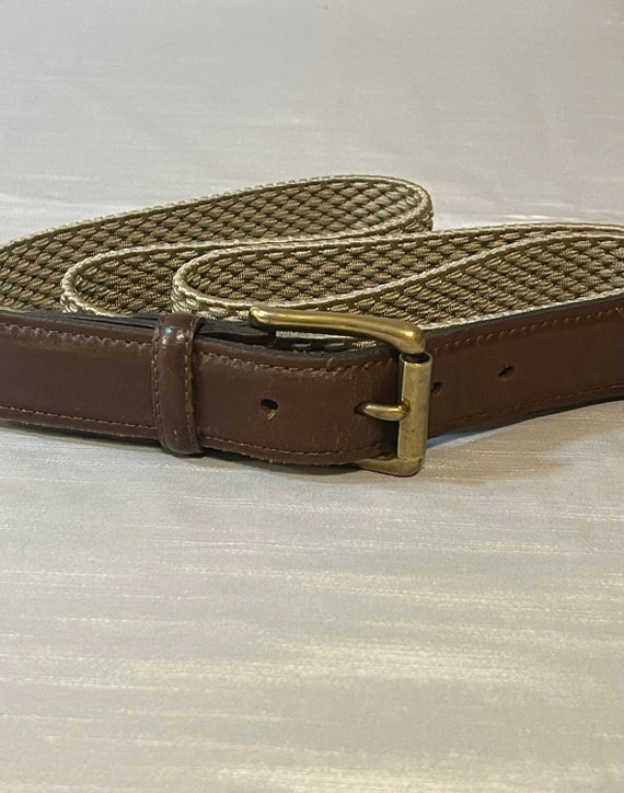 Vintage Brown Leather and Nylon Web Belt With Brass Buckle 51 - Etsy