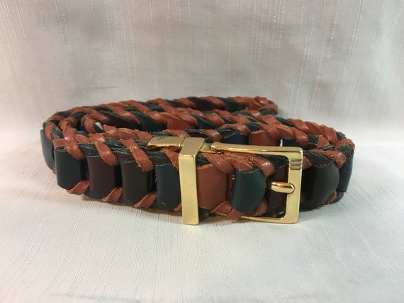 Vintage Shades of Brown Navy Blue and Green Leather Belt With | Etsy