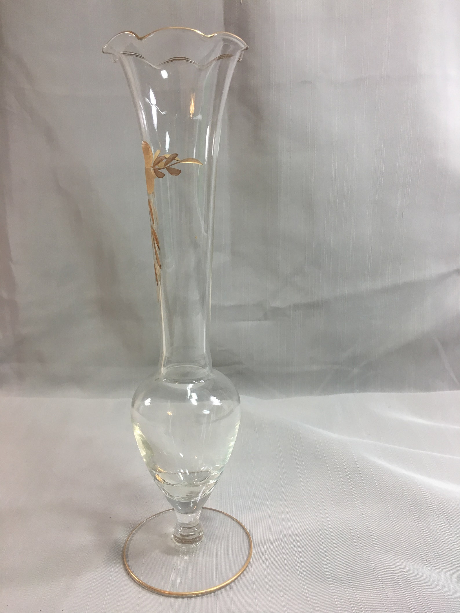 Vintage Clear Glass Bud Vase with Gold Flower and Leaves and Etsy