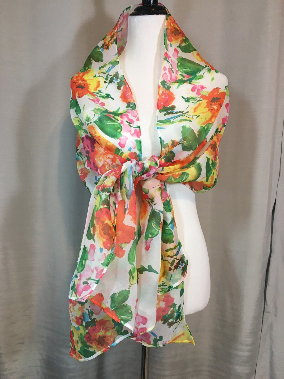 Vintage Shades or Orange Pink and Green Floral Scarf or Wrap - Etsy