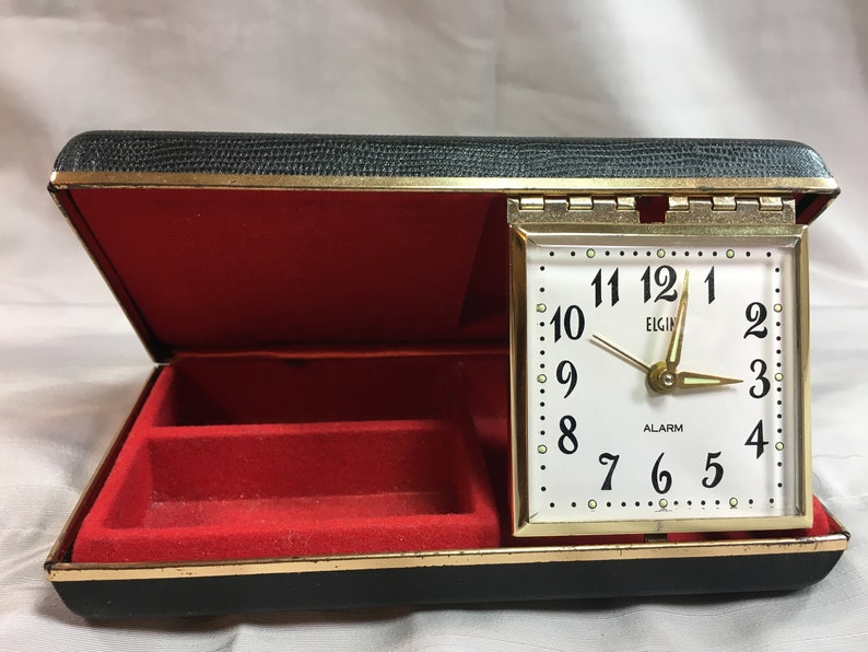 Vintage Elgin Alarm Clock and Jewelry Box Folding Travel Clock Etsy