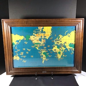 Howard Miller 1970's Light Up World Time Zone Clock Map Wood Frame 612408 Tested