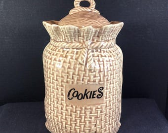 Vintage McCoy Pottery 158 Burlap Bag Cookie Jar Vintage Canister Basket Weave
