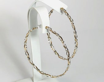 Large Hoop Earrings | Handcrafted Two Tone 14K Gold Fill and Silver Hoops | Surf & Sand Ron Vick