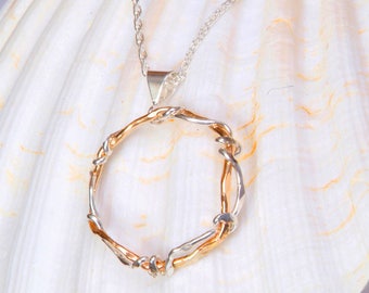 Mixed Metal Pendant Necklace | Handcrafted Two Tone 14K Gold Fill and Silver Chain | Surf & Sand Ron Vick