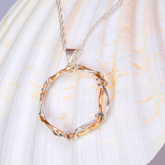 Gold and Silver Pendant Necklace Handcrafted 14K gold filled and sterling  silver with 16 18 inch chain Surf Sand by Ron Vick Jewelry