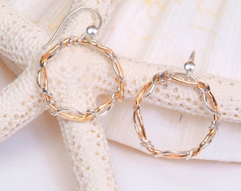 Two Tone Drop Earrings | Handcrafted Mixed Metal 14K Gold Fill and Silver Dangles | Surf & Sand Ron Vick
