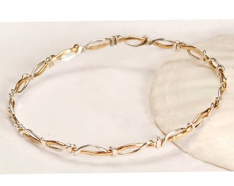 Mixed Metal Bangle Bracelet | Handcrafted Two Tone 14K Gold Fill and Silver Bangle | Surf & Sand Ron Vick