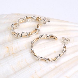 Gold and Silver Hoop Earrings | Handcrafted 14K gold filled and sterling silver with push back post | Surf & Sand by Ron Vick Jewelry