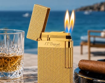 Accendino ST DUPONT in ottone, oro, diamante, doppia fiamma, suono ping, 135 g, regalo perfetto