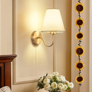 Wall sconce with fabric shade, plug-in  Power Source AC, modern farmhouse