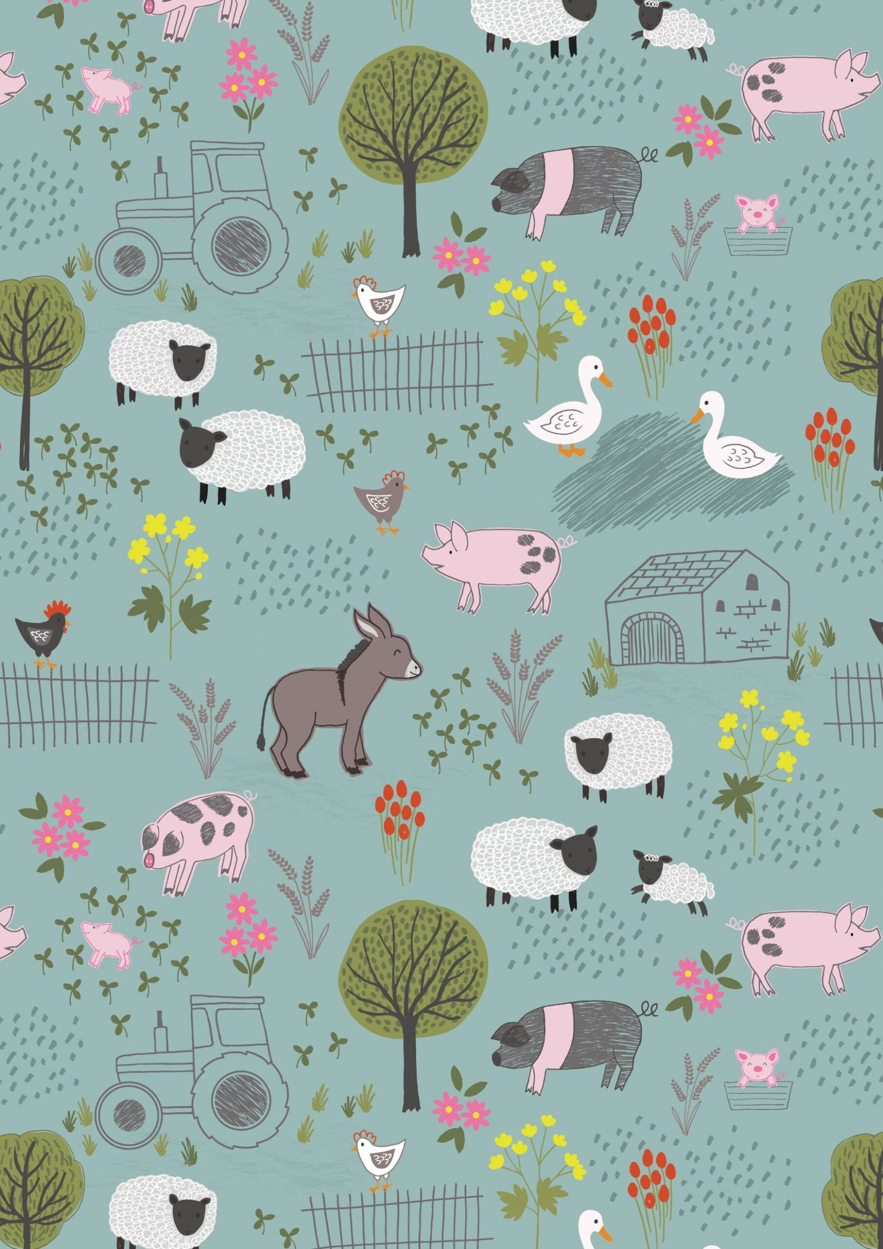 Lewis and Irene Cat and Mouse on Dark Teal Purrfect Petals Fat Quarter FQ