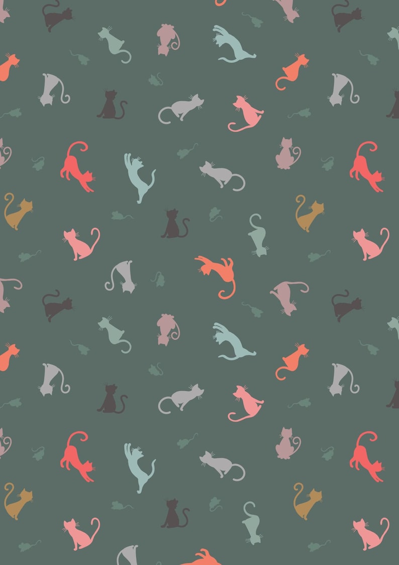 Lewis and Irene Cat and Mouse on Dark Teal Purrfect Petals Fat Quarter FQ