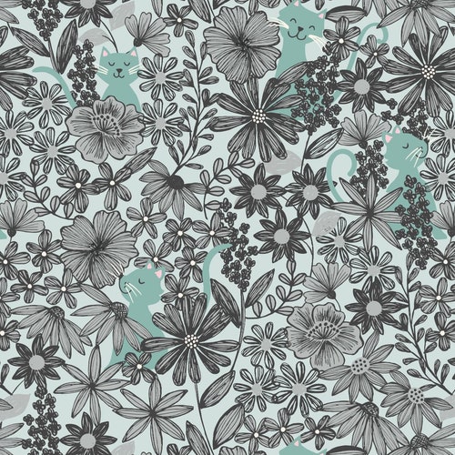 Lewis and Irene Cat and Mouse on Dark Teal Purrfect Petals Fat Quarter FQ