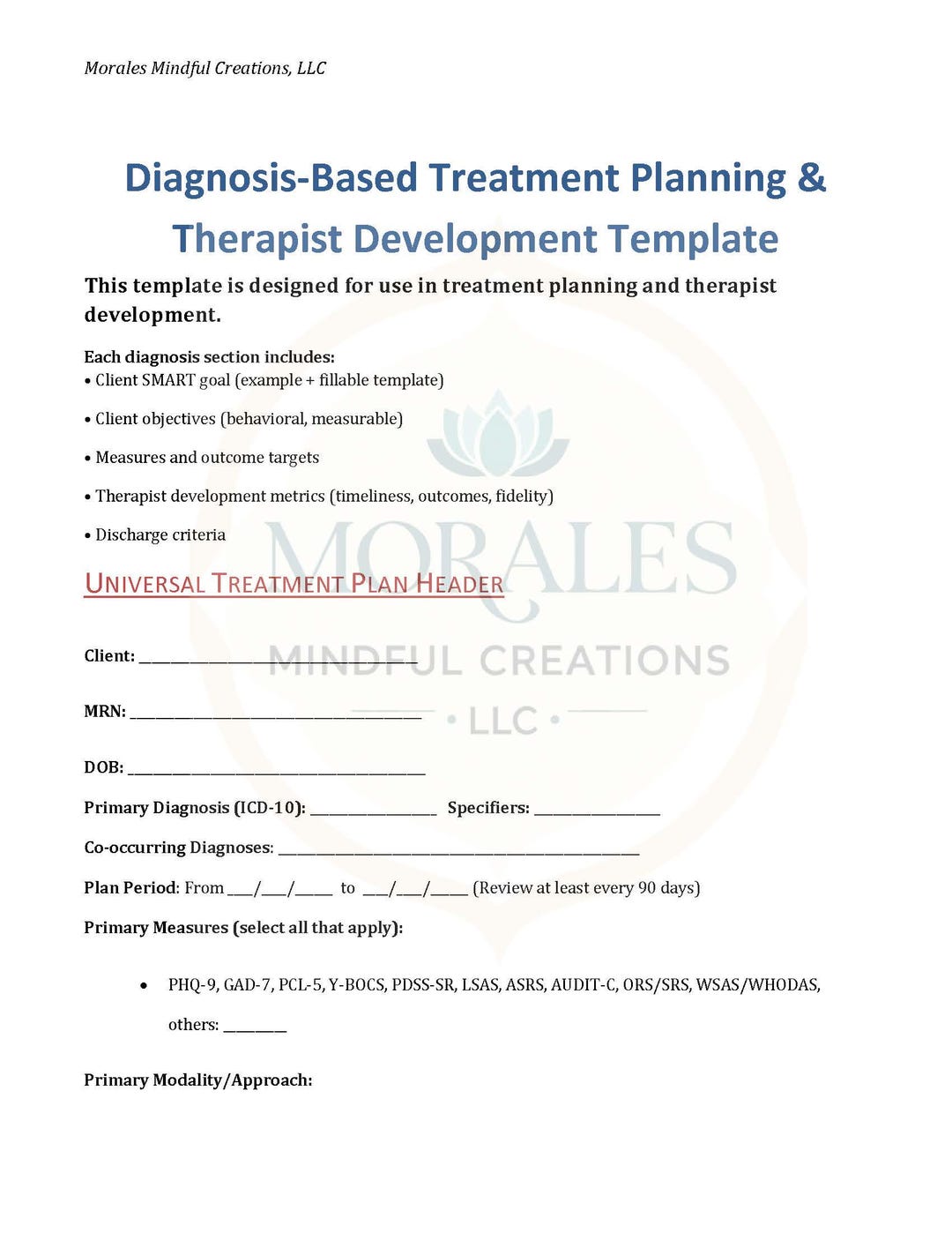Clinical Treatment Plan Goals & Objectives Packet — Editable PDF ...
