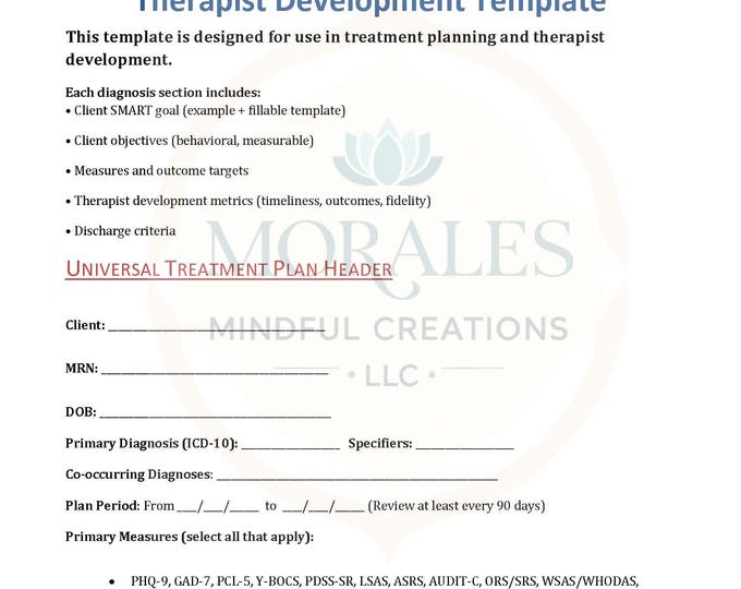 Clinical Treatment Plan Goals & Objectives Packet — Editable PDF / Digital Download