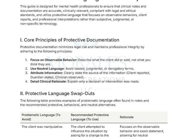 Clinician Template Packet- Documentation protective language