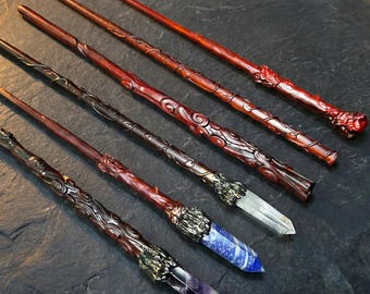 Varita mágica de palisandro personalizada, varita mágica de cristal natural para fiesta, varita de madera personalizada con nombre, varita de mago para cosplay, regalo de cumpleaños para niños