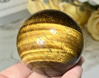Natürliche Tigerauge-Kugel, goldbraune Kristallkugel für Schutz, Vertrauen, Fokus, Tigerauge-Kugel, Meditationskugel, Büro-Schreibtisch-Dekor