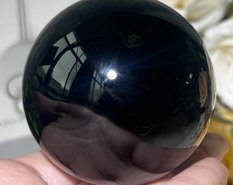 Natural Black Obsidian Sphere, Polished Premium Obsidian Crystal Sphere, Meditation Ord, Scrying Divination, Healing Crystal Ball