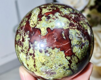 Natural Dragon Bloodstone Sphere, Bloodstone Crystal Ball, Heart and Root Chakra Meditation Sphere, Home Decor, Unique Crystal Gifts