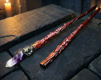 Spersonalizowana różdżka magiczna z palisandru, naturalna kryształowa różdżka magiczna na imprezę, spersonalizowana drewniana różdżka z imieniem, czarodziejska różdżka do cosplayu, prezent urodzinowy dla dziecka