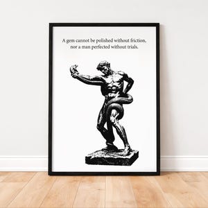 Seneca Quote Print, Stoic Wall Art, Athlete Wrestling Python Statue, Stoicism Decor