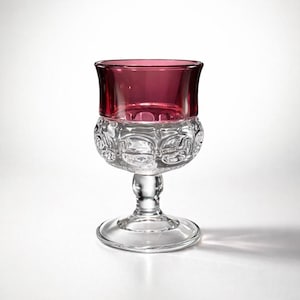 Vintage Ruby Red Flash Glass Goblet | Mid Century Barware, Retro Dining Decor