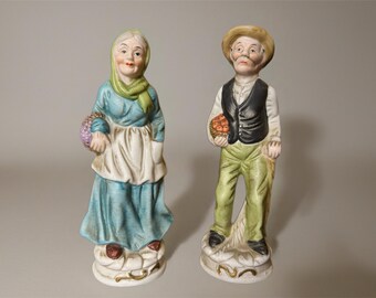 Vintage Ceramic Elderly Couple Figurines